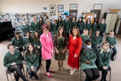 OSM PHOTO - 27/04/2022 - REPRO FREE - 
Pictured at the First Lady of New Jersey’s visit to Presentation Secondary School, Ballyphehane, Cork, part of the I Wish STEM Twinning Exchange Programme, are:
First Lady of New Jersey, Tammy Murphy; I Wish co-founder Caroline O’Driscoll (Left), & I Wish Director Sharon Lombard (Right), with Transition Year students.
Picture: Michael O'Sullivan /OSM PHOTO